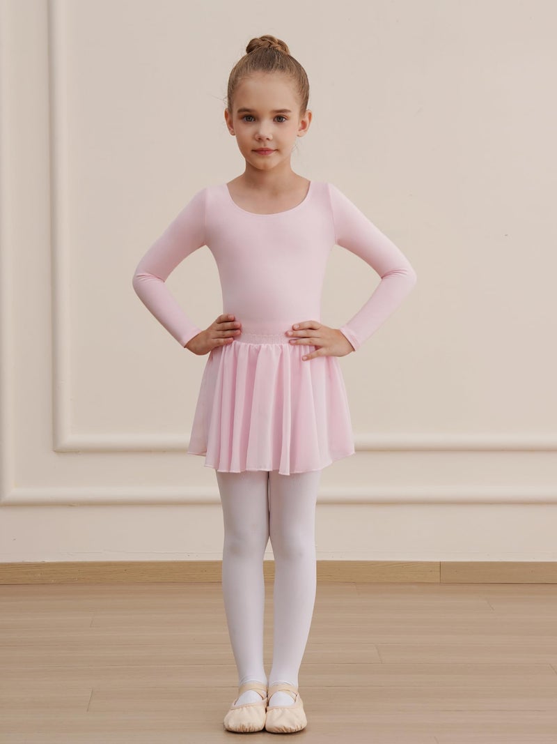 WEGETIT Long Sleeve Girls Leotard Gymnastics Leotards for Girls Ballet Dance Dresses with Skirt (Pink,4-6 Years) - Image 2